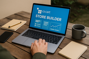 Imagine editorială cu obiecte / workspace pentru articolul: platformă ecommerce SaaS versus self hosted