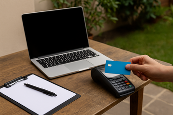 Imagine editorială cu obiecte / workspace pentru articolul: checklist securitate checkout magazin online