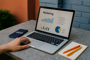 Imagine editorială cu obiecte / workspace pentru articolul: SEO tehnic magazin online checklist
