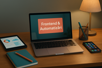 Imagine editorială cu obiecte / workspace pentru articolul: ce automatizări frontend sunt utile într-un magazin online